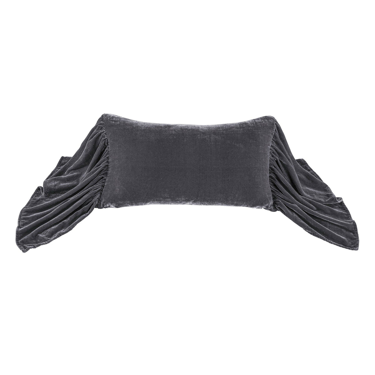 Stella Faux Silk Velvet Long Ruffled Pillow, 14" x 26", Dark Slate, 1PC