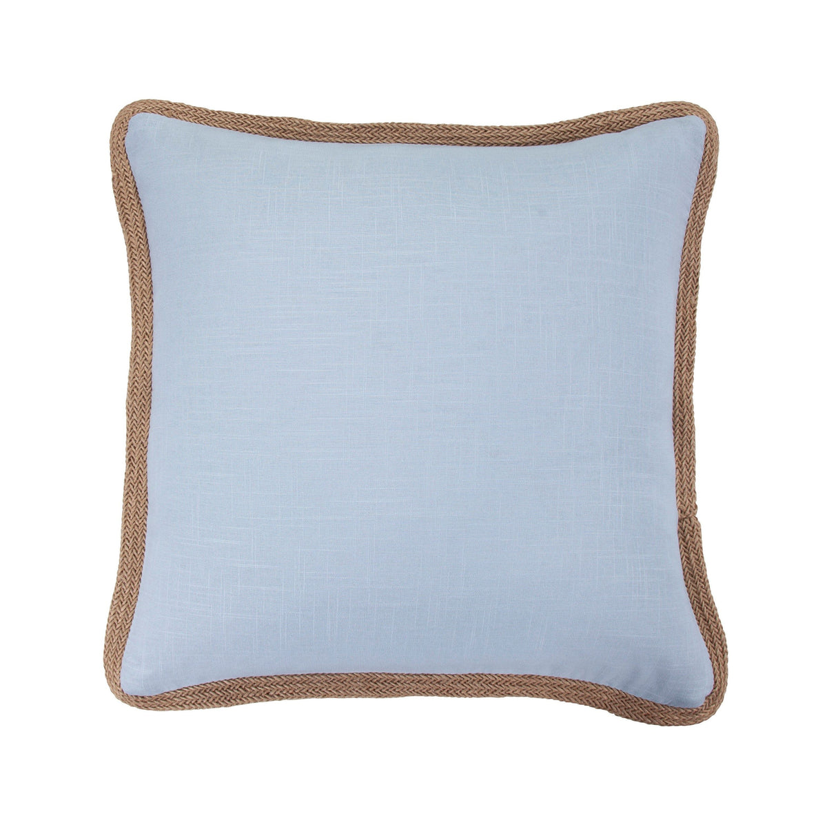 Luna Washed Linen Jute Trimmed Pillow, 20" x 20", Light Blue, 1PC