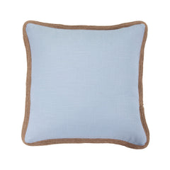 Luna Washed Linen Jute Trimmed Pillow, 20" x 20", Light Blue, 1PC