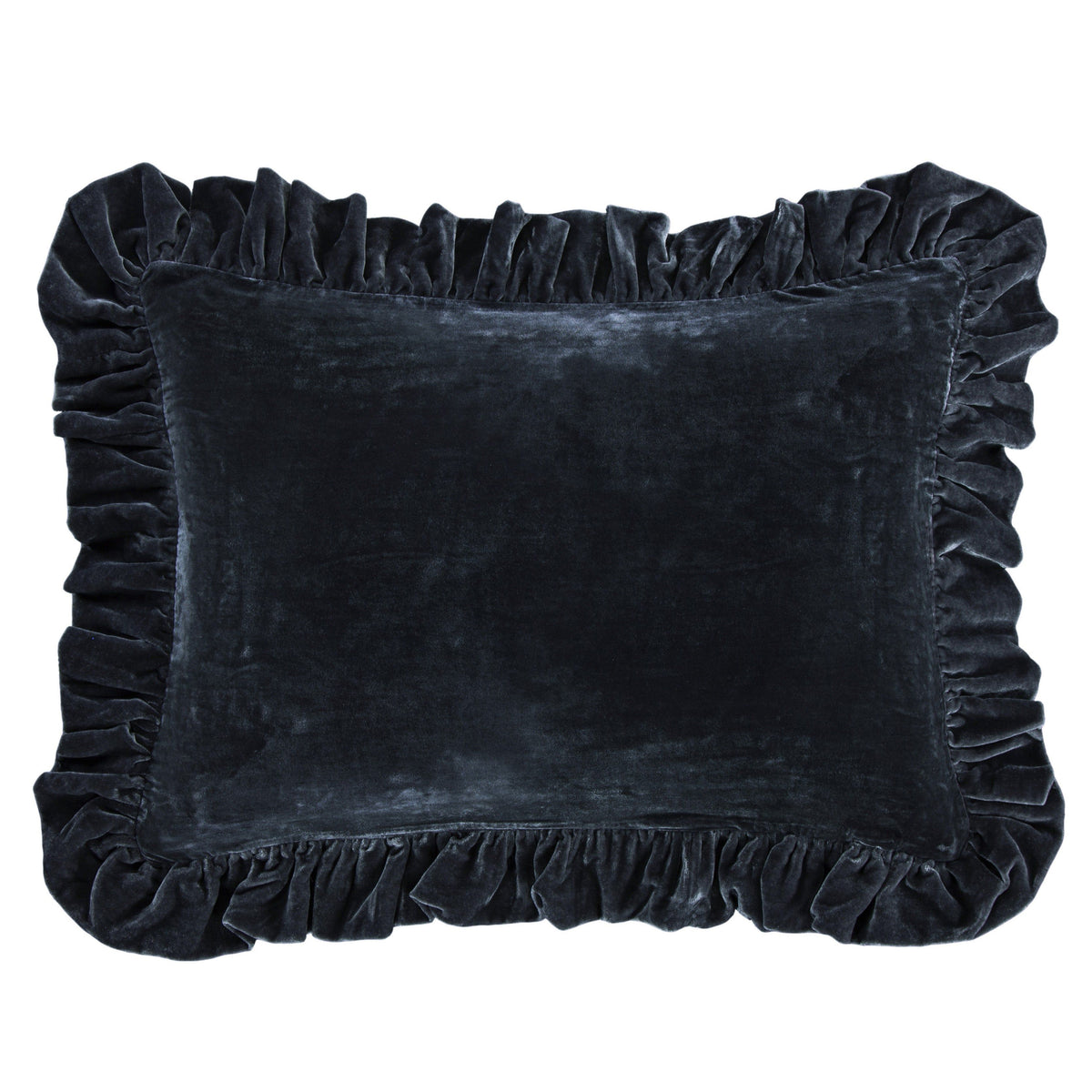 Stella Faux Silk Velvet Ruffled Dutch Euro Pillow, 27" x 39", Midnight Blue, 1PC