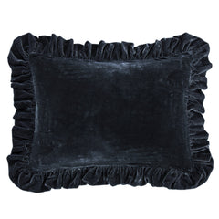 Stella Faux Silk Velvet Ruffled Dutch Euro Pillow, 27" x 39", Midnight Blue, 1PC