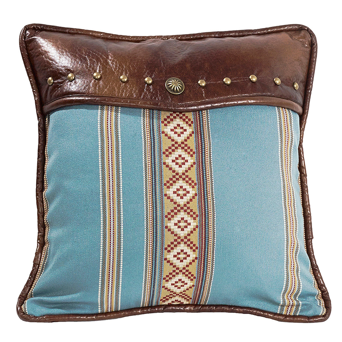 Ruidoso Turquoise Diamond Studded Leather Throw Pillow, 18" x 18", 1PC