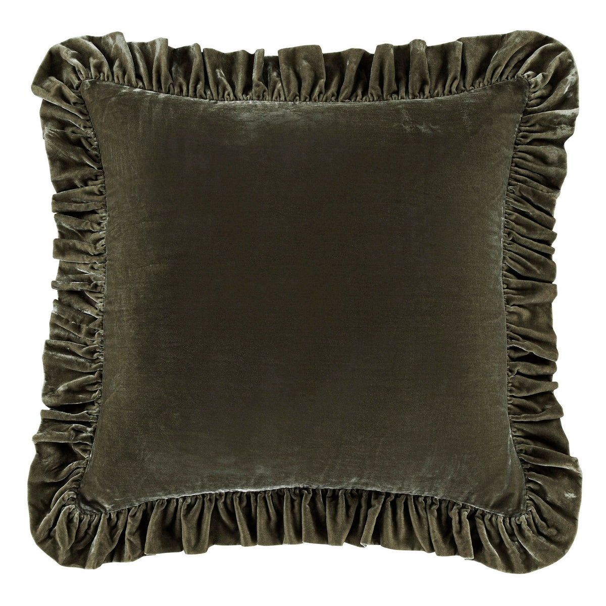 Stella Faux Silk Velvet Ruffled Euro Sham, 27" x 27", Fern Green, 1PC