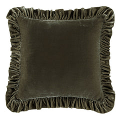 Stella Faux Silk Velvet Ruffled Euro Sham, 27" x 27", Fern Green, 1PC