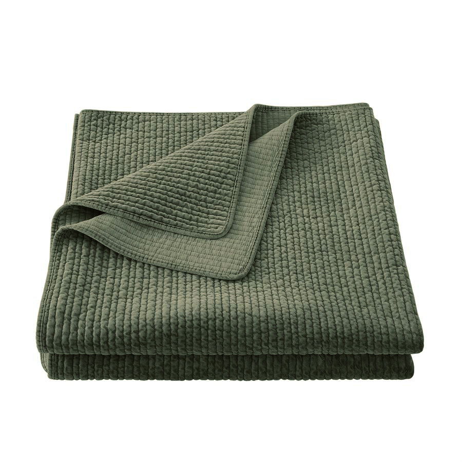 Stonewashed Cotton Velvet Quilt, King, Fern Green, 1PC