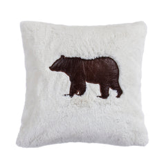 Shearling Embroidered Bear Throw Pillow, 18" x 18", 1PC