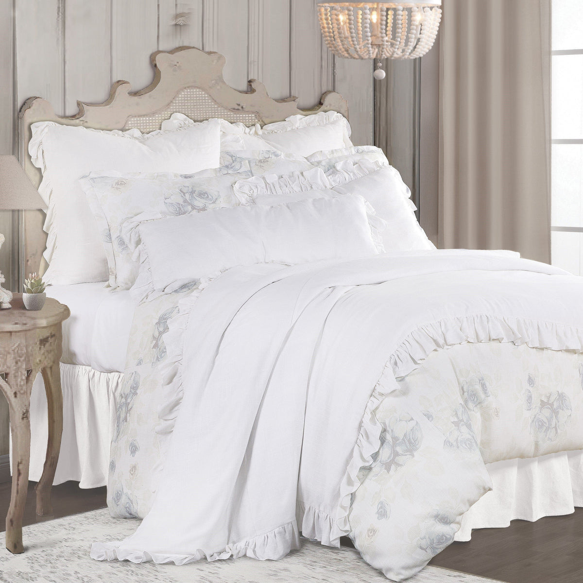Rosaline Linen Duvet Cover Set, Super Queen, 3PC
