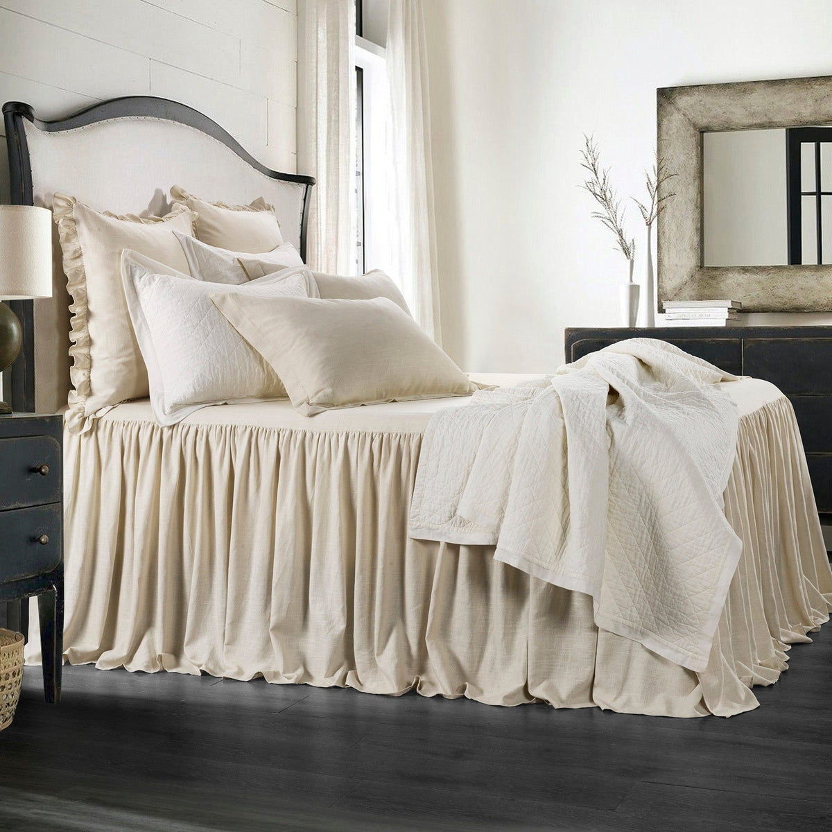 Luna Washed Linen Bedspread Set, Super Queen, Light Tan, 3PC