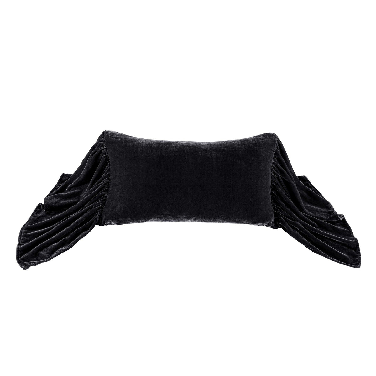 Stella Faux Silk Velvet Long Ruffled Pillow, 14" x 26", Black, 1PC