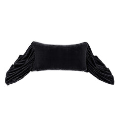 Stella Faux Silk Velvet Long Ruffled Pillow, 14" x 26", Black, 1PC