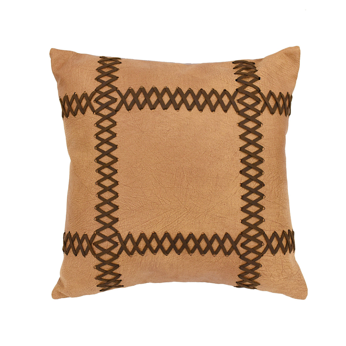 Faux Leather Stitched Decorative Throw Pillow, 18" x 18", 1PC