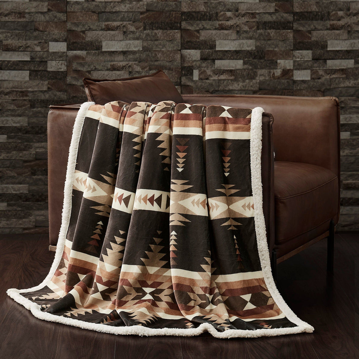 Yosemite Campfire Sherpa Throw, 54" x 68", Black, 1PC, 6 MOQ