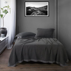 Stonewashed Cotton Waffle Weave Coverlet Set, Full/Queen, Slate, 3PC