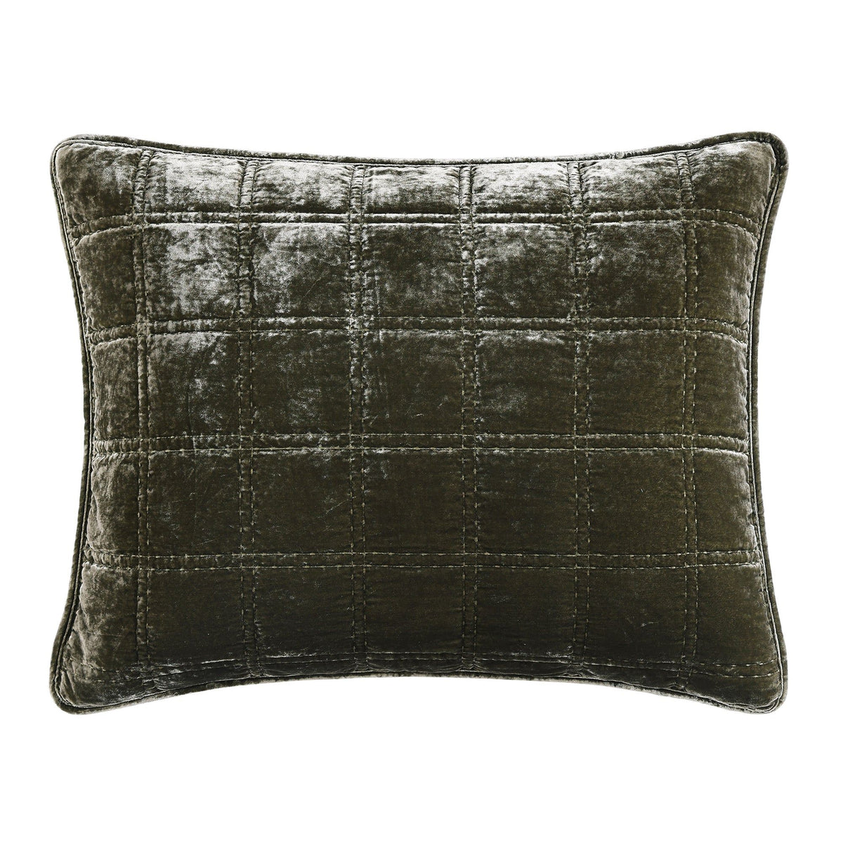 Stella Faux Silk Velvet Double Box Stitch Pillow Sham, 21" x 34", Fern Green, 1PC