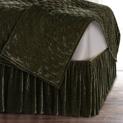 Stella Faux Silk Velvet Bed Skirt, Queen, Fern Green, 1PC