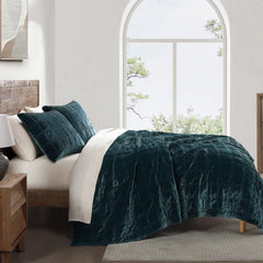 Stella Faux Silk Double Box Stitch Quilt Set, King, Storm Blue, 3PC
