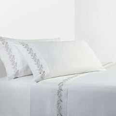 350TC Gray Scroll Embroidered Sheet Set, Queen, White, 4PC