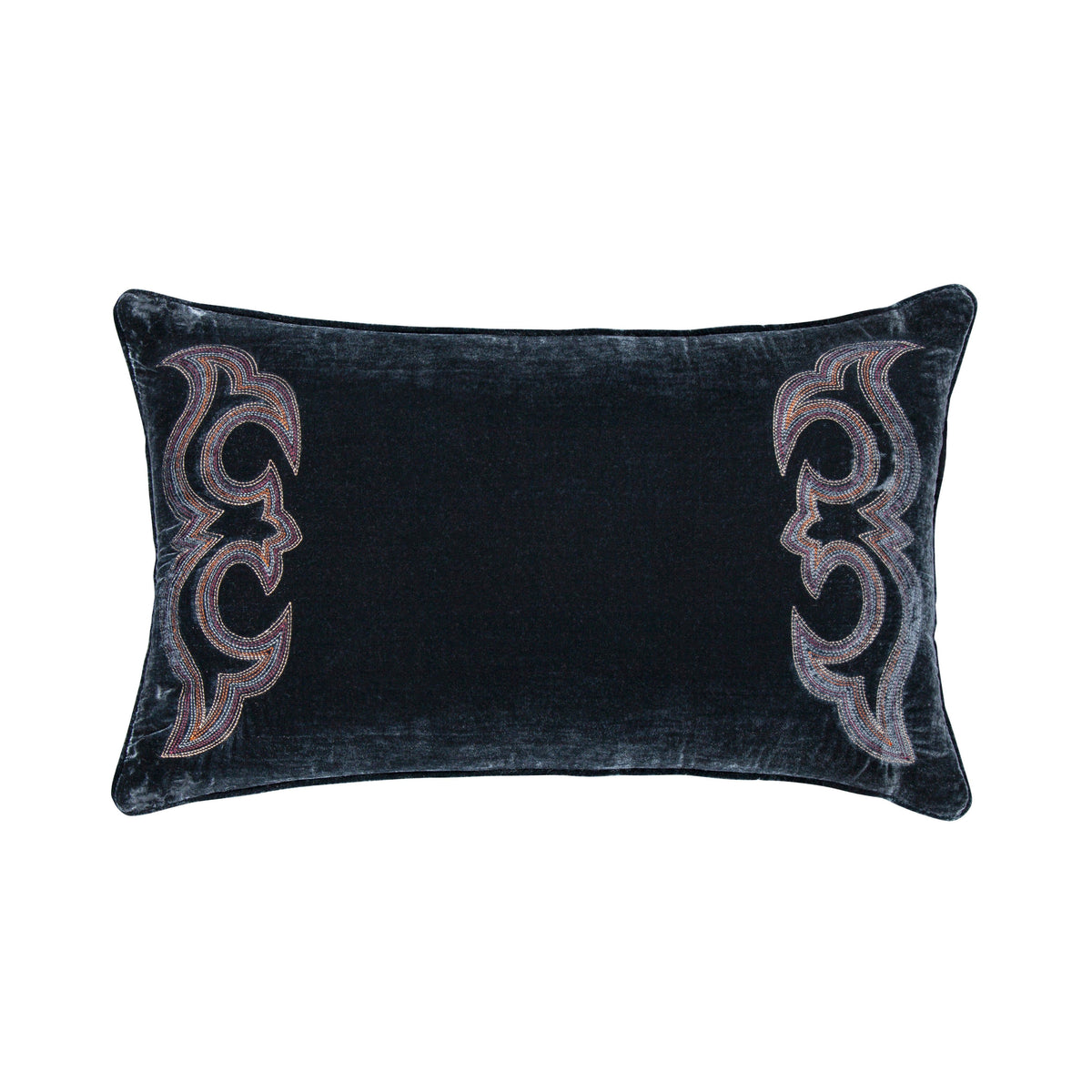 Stella Boot Stitch Faux Silk Velvet Lumbar Pillow, 14" x 24", Midnight Blue, 1PC