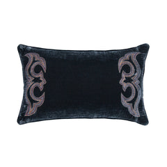 Stella Boot Stitch Faux Silk Velvet Lumbar Pillow, 14" x 24", Midnight Blue, 1PC