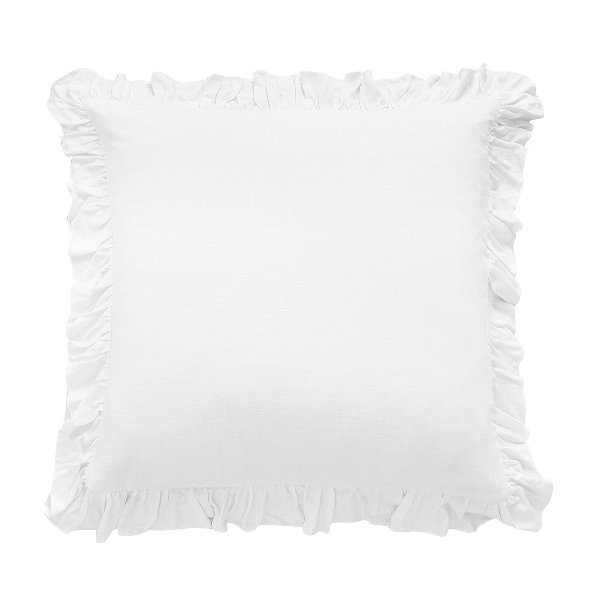 Lily Washed Linen Ruffled Euro Sham, 27" x 27", White, 1PC