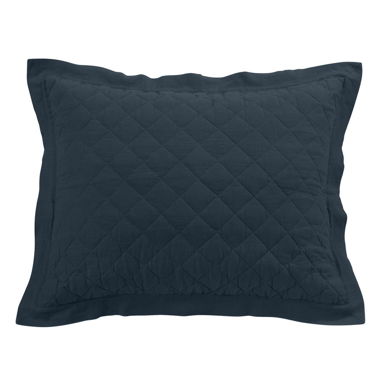 Linen Cotton Diamond Quilted Pillow Sham, 20" x 26", Navy, 1PC