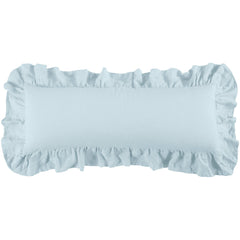 Luna Washed Linen Ruffled Lumbar Pillow, 14" x 36", Light Blue, 1PC