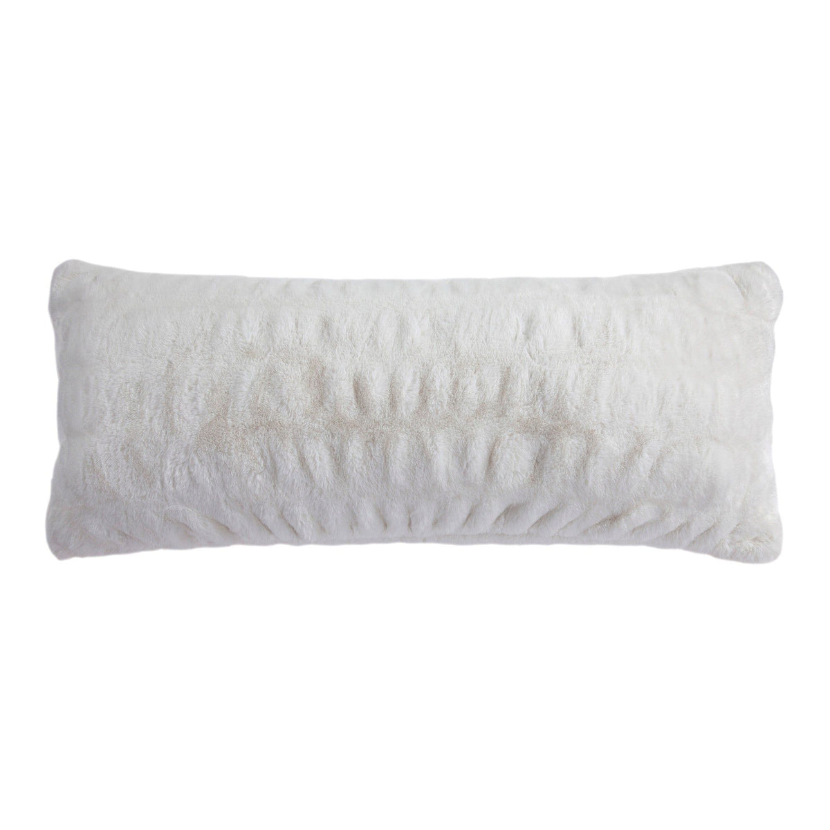 Ruched Rabbit Lumbar Pillow with Down Insert, 14" x 36", White, 1PC