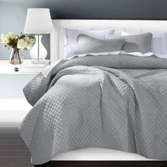 Anna Diamond Quilted Coverlet Set, Twin, Gray, 2PC