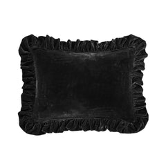 Stella Faux Silk Velvet Ruffled Oblong Pillow, 16" x 21", Black, 1PC