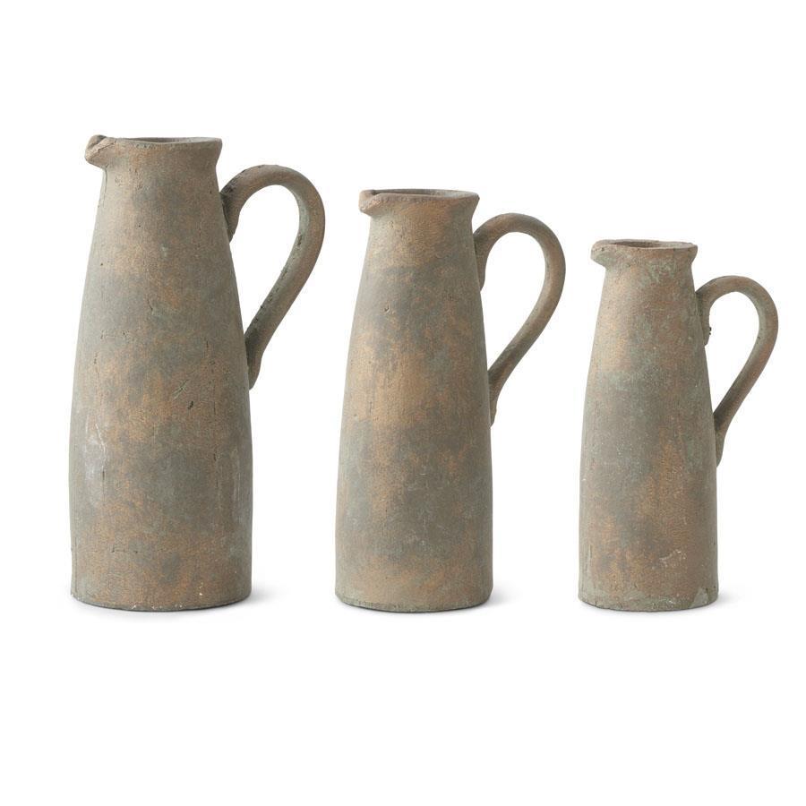 3PC Terracotta Pitchers W/ Bronze