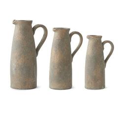 3PC Terracotta Pitchers W/ Bronze