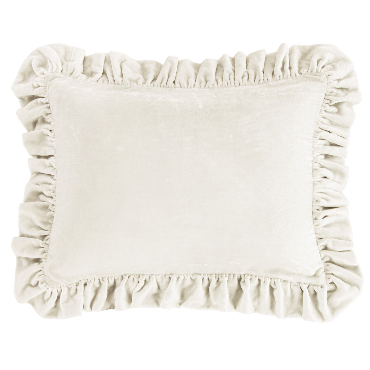 Stella Faux Silk Velvet Ruffled Dutch Euro Pillow, 27" x 39", Stone, 1PC