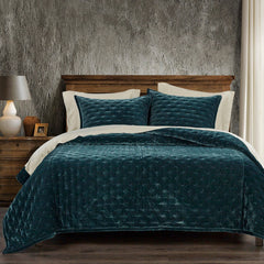 Stella Faux Silk Velvet Quilt, Queen, Storm Blue, 1PC