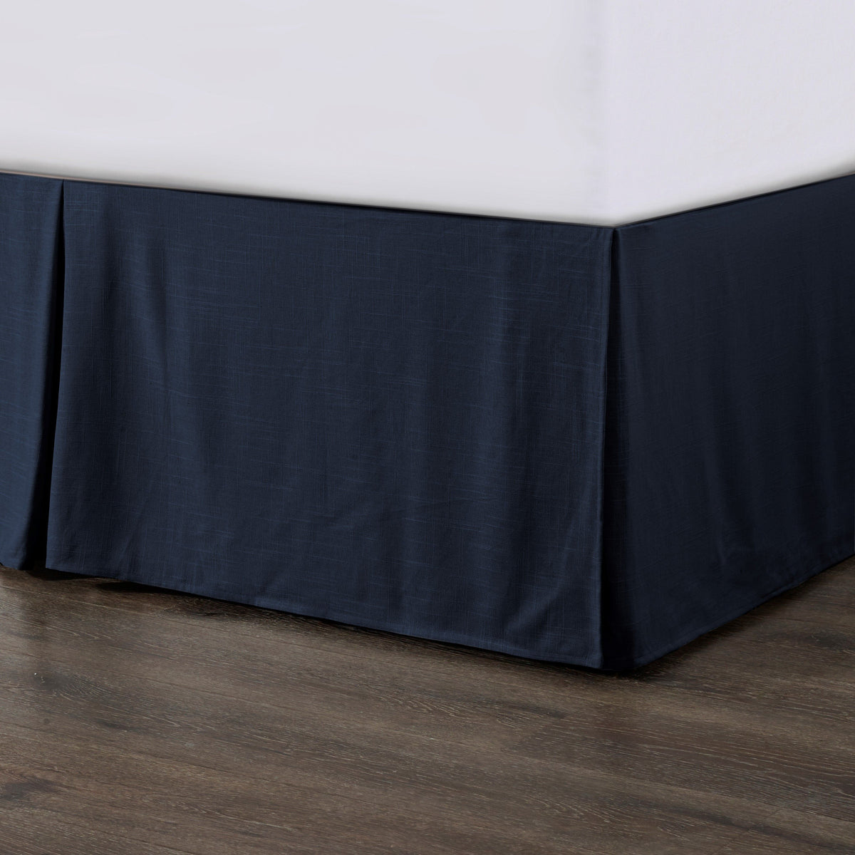 Hera Washed Linen Tailored Bed Skirt, King, Navy, 1PC