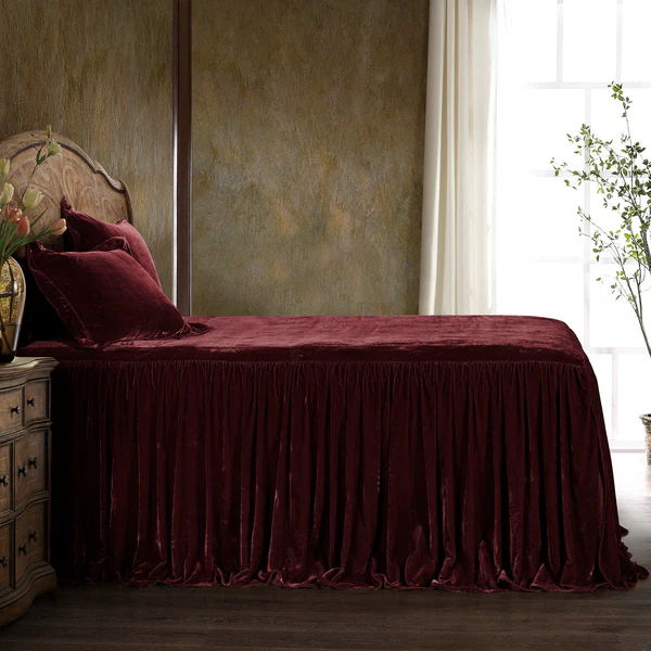 Stella Faux Silk Velvet Bedspread Set, Twin, Garnet Red, 2PC