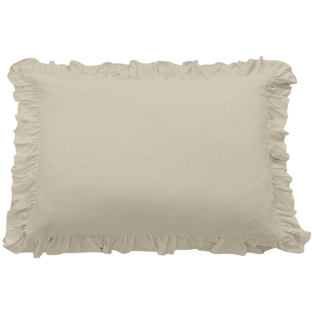 Lily Washed Linen Ruffled Dutch Euro Pillow, 27" x 39", Light Tan, 1PC