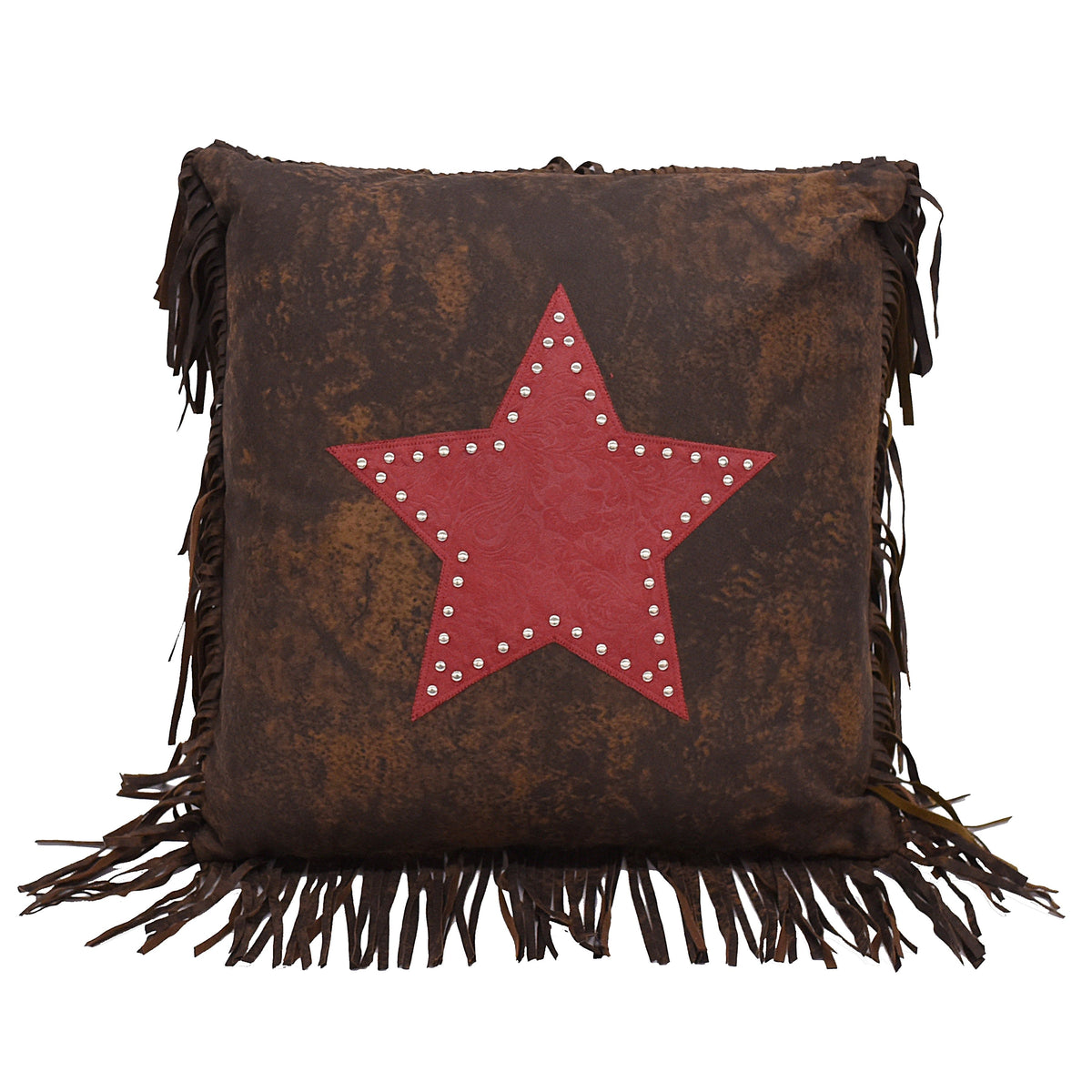 Cheyenne Fringed Star Throw Pillow, 18" x 18", Red, 1PC