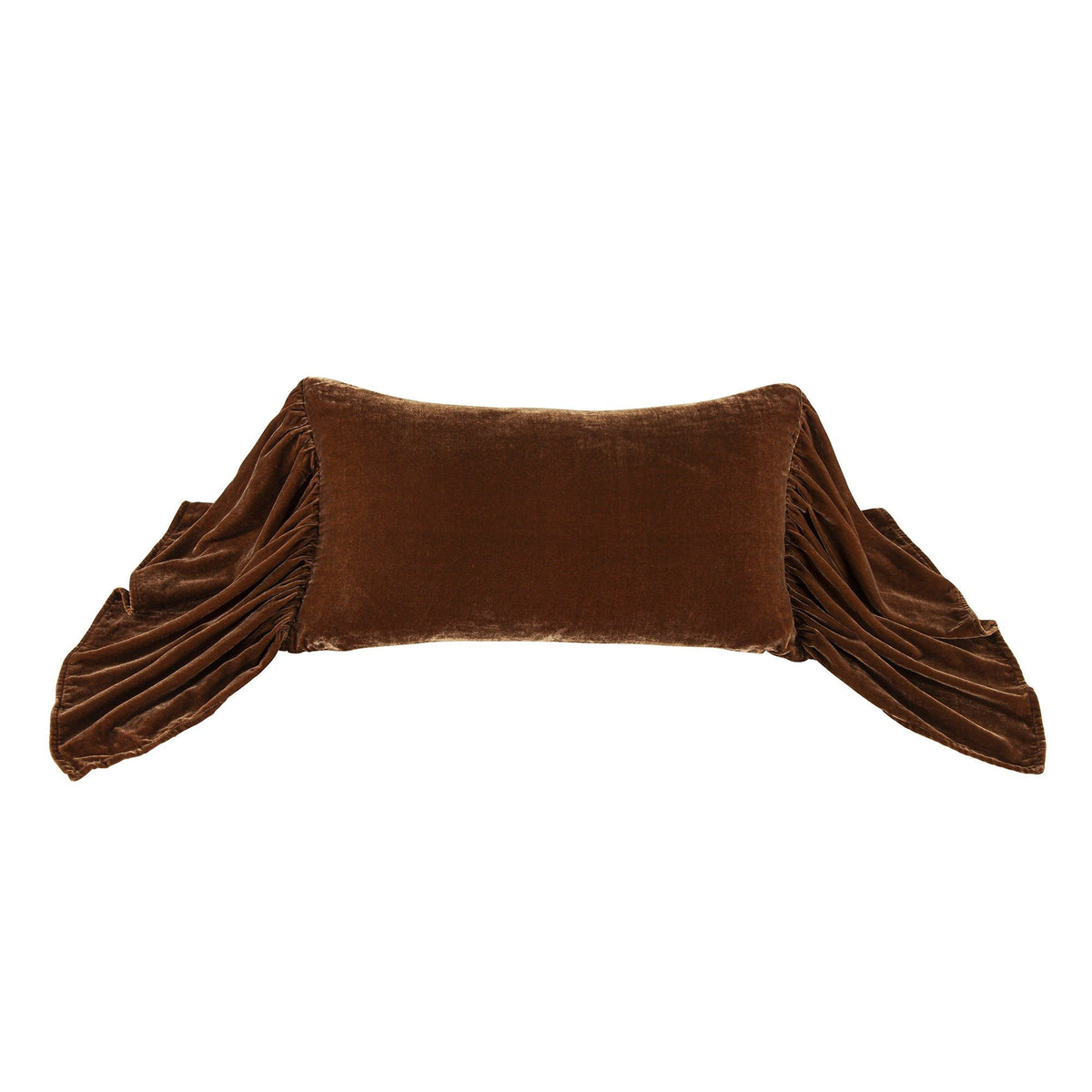 Stella Faux Silk Velvet Long Ruffled Pillow, 14" x 26", Copper Brown, 1PC