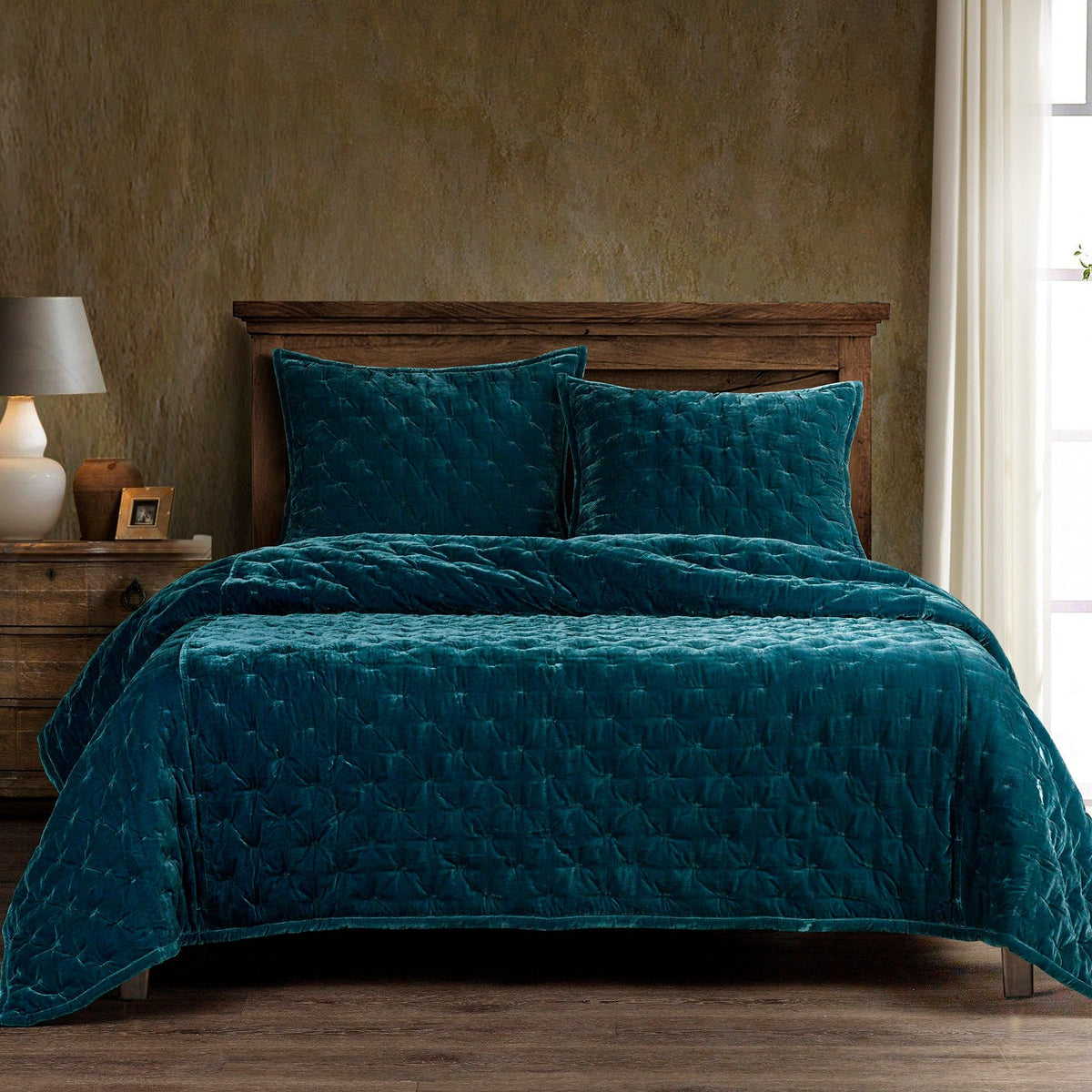 Stella Faux Silk Velvet Quilt, Twin, Teal, 1PC