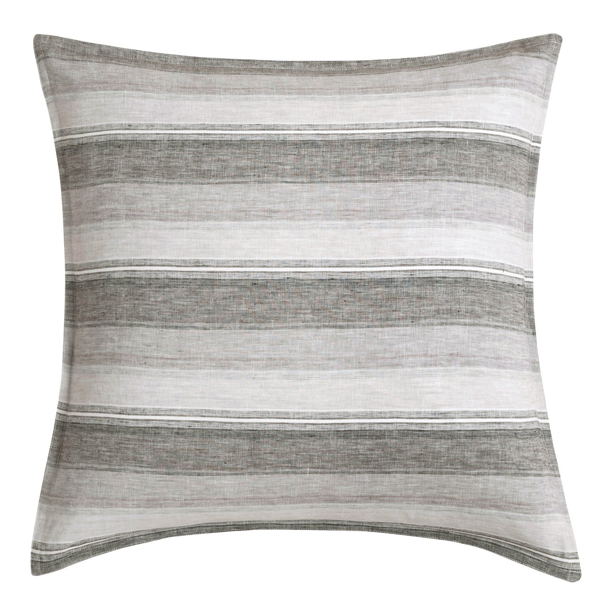 100% French Flax Linen Variegated Stripe Euro Sham, 27" x 27", Charcoal, 1PC