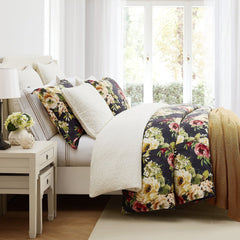 Peony Washed Linen Comforter Set, Super King, Charcoal, 3PC
