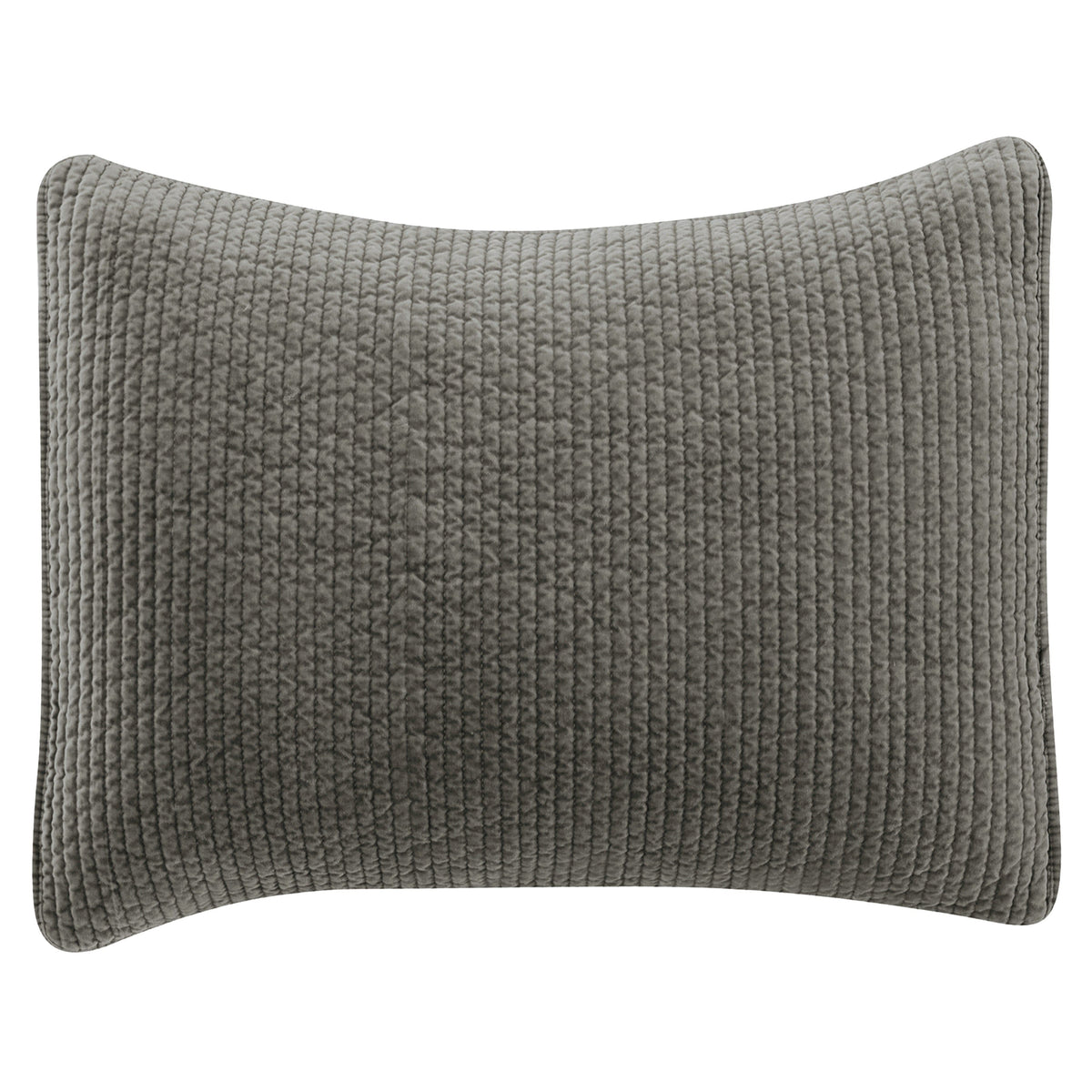 Stonewashed Cotton Velvet Quilted Pillow Sham, 21" x 34", Gray, 1PC