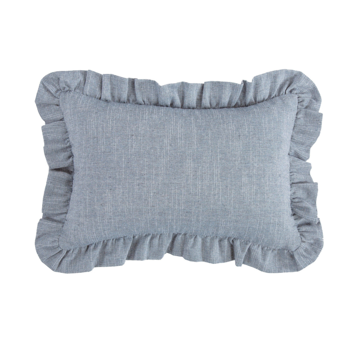 Chambray Ruffled Denim Blue Lumbar Pillow, 12" x 18", 1PC