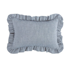 Chambray Ruffled Denim Blue Lumbar Pillow, 12" x 18", 1PC