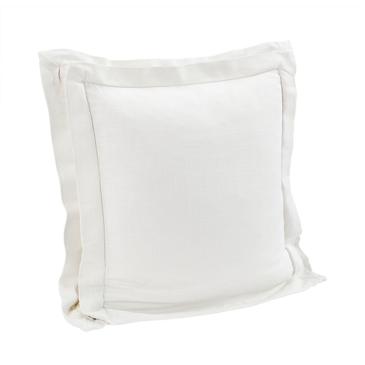 Luna Double Flanged Washed Linen Pillow, 20" x 20", White, 1PC