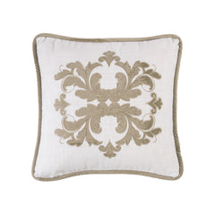 Madison Velvet Embroidered White Square Pillow, 18" x 18", Oatmeal, 1PC