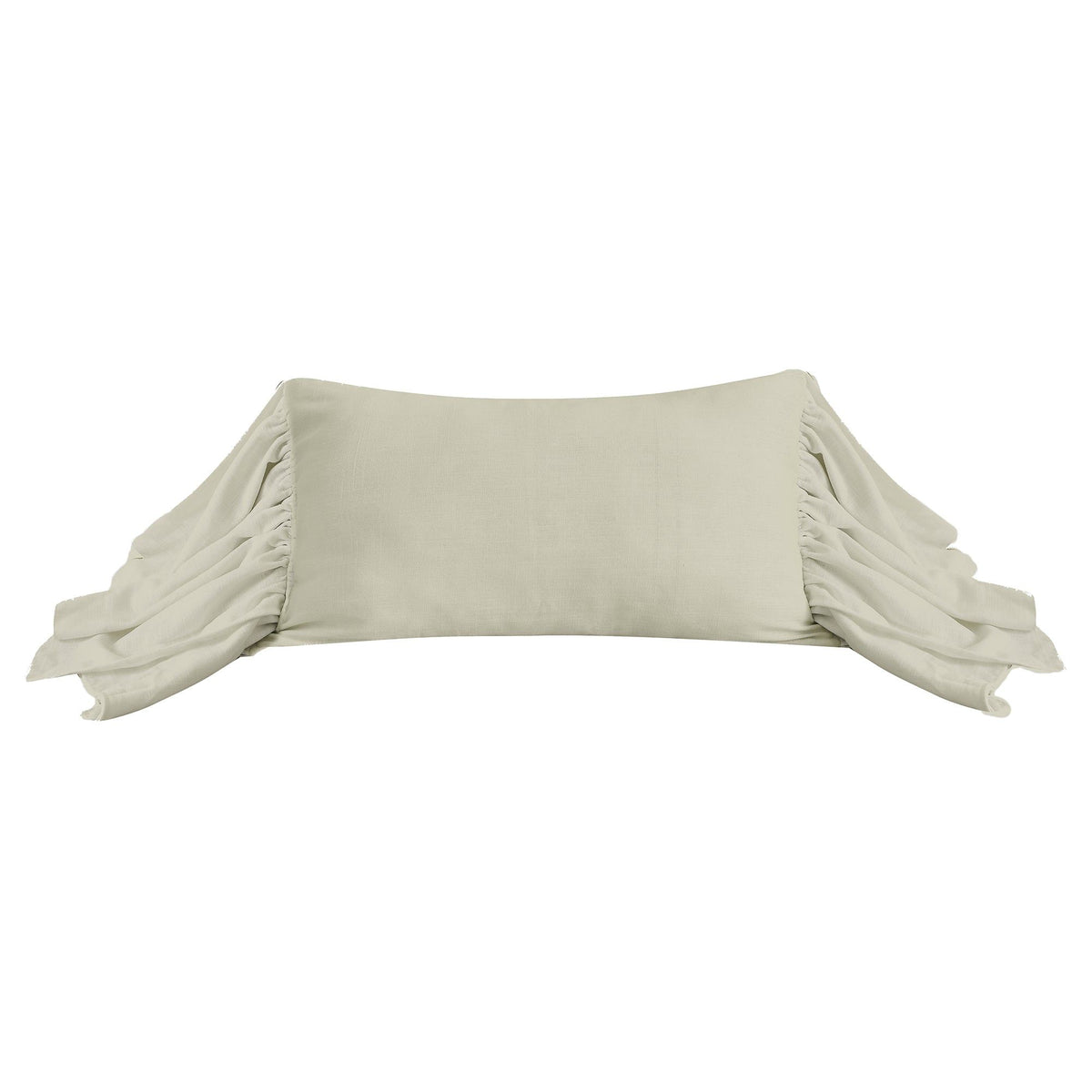Luna Washed Linen Long Ruffled Pillow, 16" x 26", Light Tan, 1PC