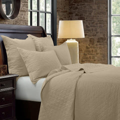 Linen Cotton Diamond Quilt Set, King, Light Tan, 3PC