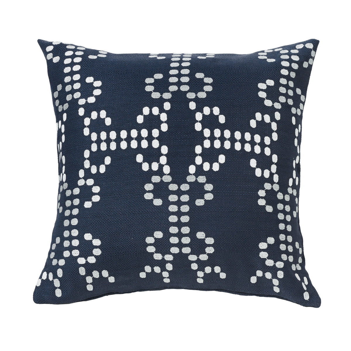Navy Linen Embroidery Detailed Pillow, 18" x 18", 1PC