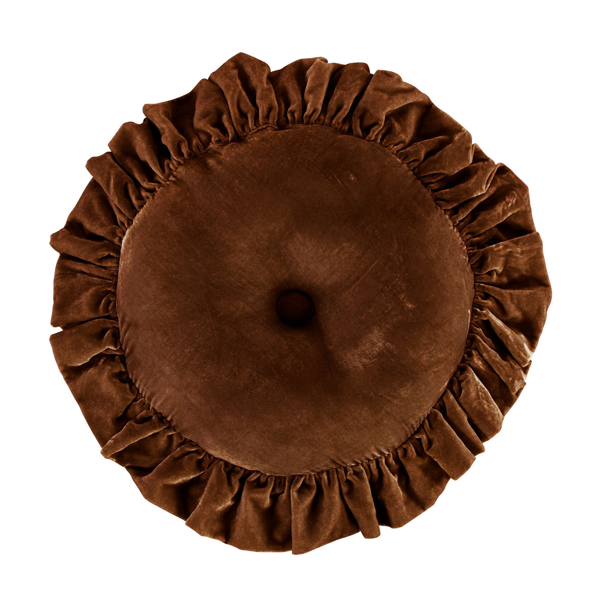 Stella Faux Silk Velvet Ruffled Round Pillow, 18", Copper Brown, 1PC